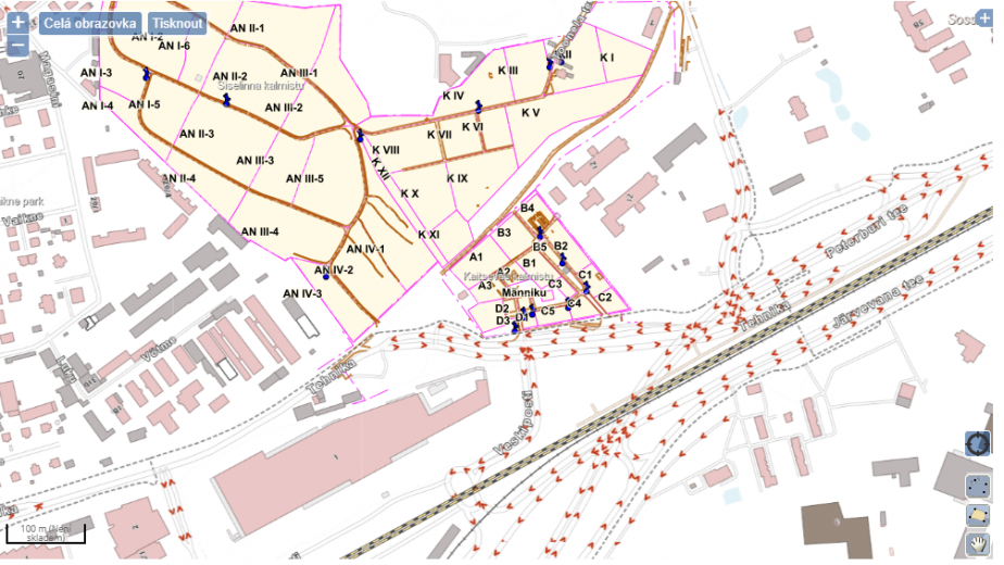 Mapa hřbitova obranných sil