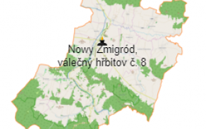 Mapka.  Zdroj: https://pl.wikipedia.org/wiki/Cmentarz_wojenny_nr_8_%E2%80%93_Nowy_%C5%BBmigr%C3%B3d#